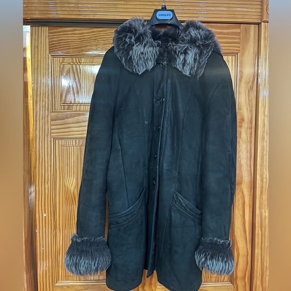 Genuine Shearling jacket coat size Large for women w/hood warm made in Italy - Picture 9 of 16